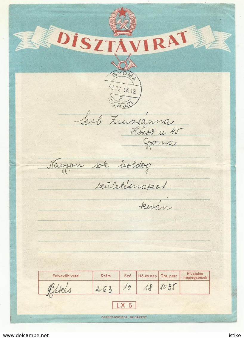 Hungary, Telegram,  1953. - Telégrafos