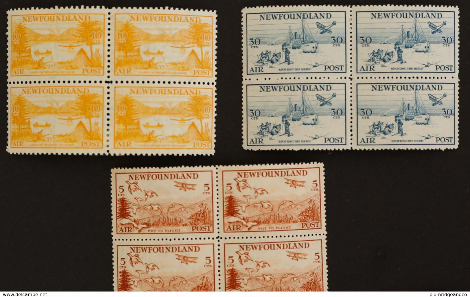 Newfoundland 1933 Air Set Of 5 In Blocks Of 4 MM SG230/4 Cat. £660 - 1908-1947