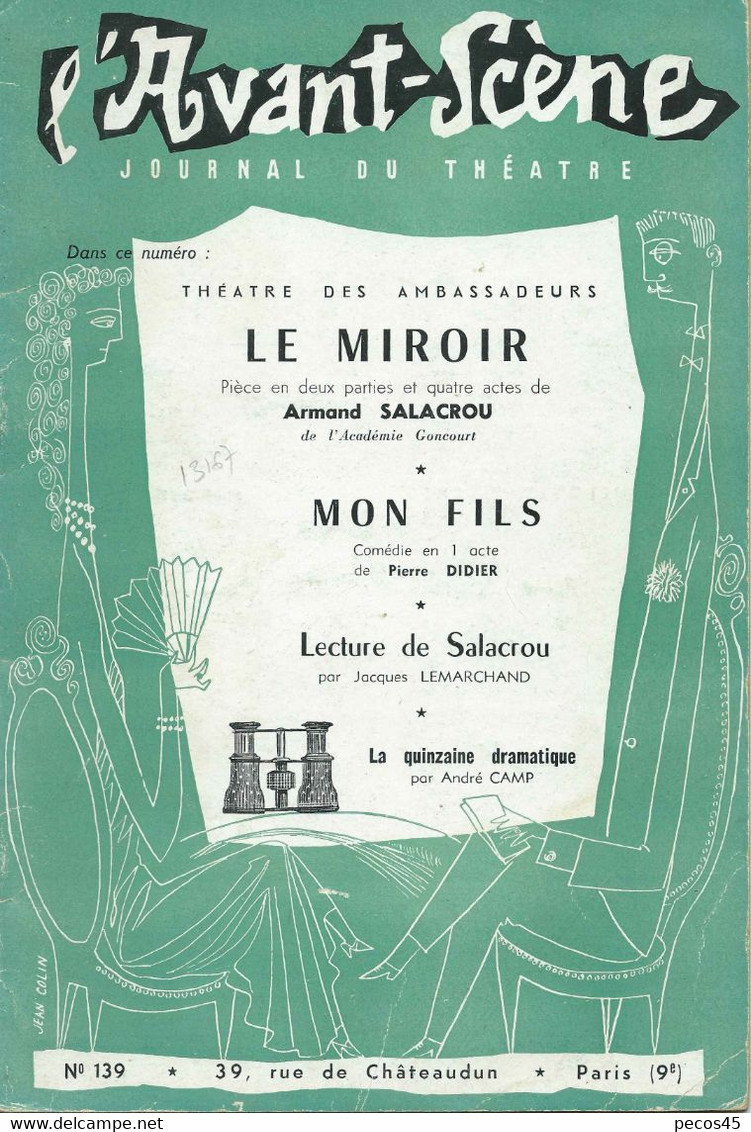 AVANT-SCENE THEATRE N° 139 - Le MIROIR / Armand SALACROU - 1956. - Théâtre & Déguisements