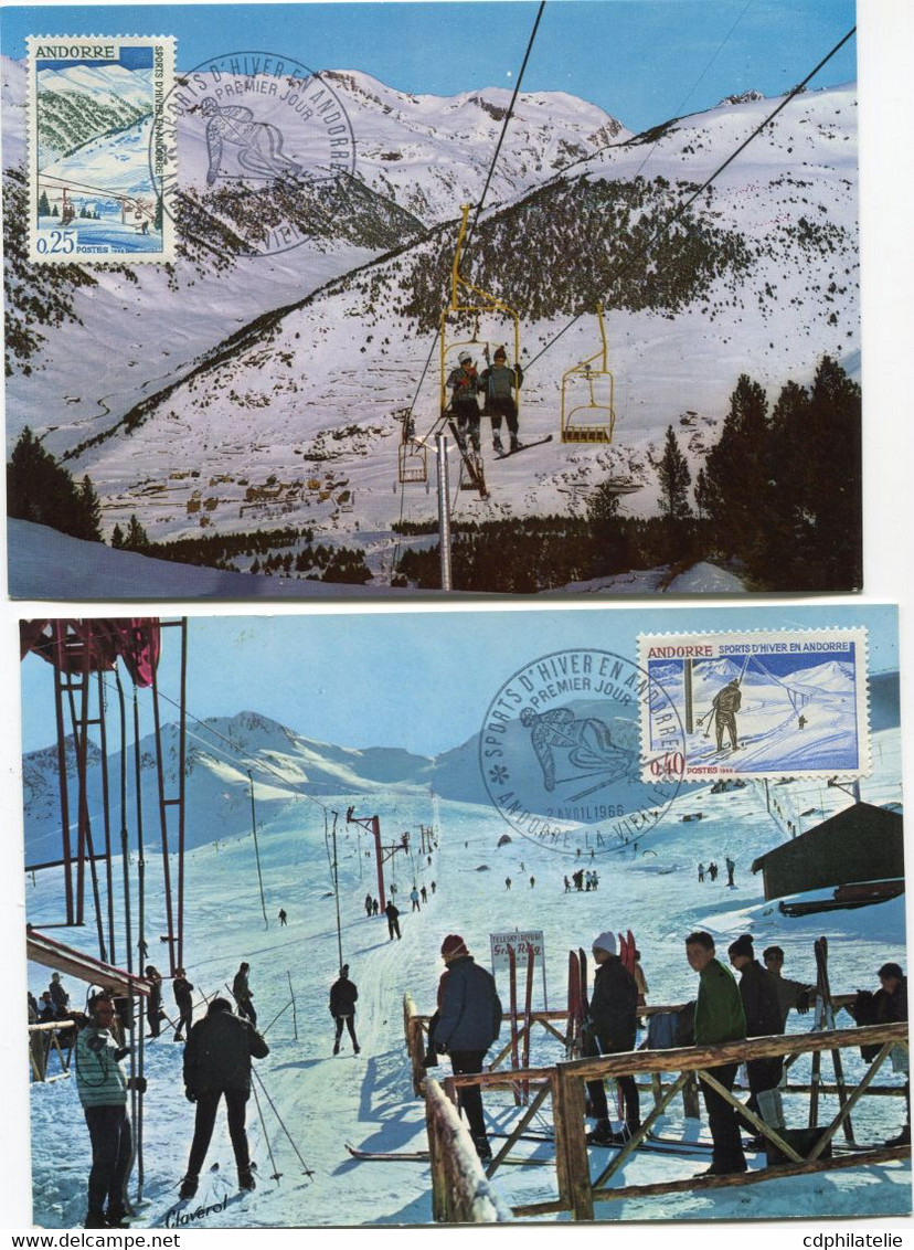 ANDORRE FRANCAIS CARTE MAXIMUM DES N°175 / 176 SPORTS D'HIVER... AVEC OBLITERATION 1er JOUR ANDORRE-LA-VIEILLE 2-4-1966 - Cartes-Maximum (CM)