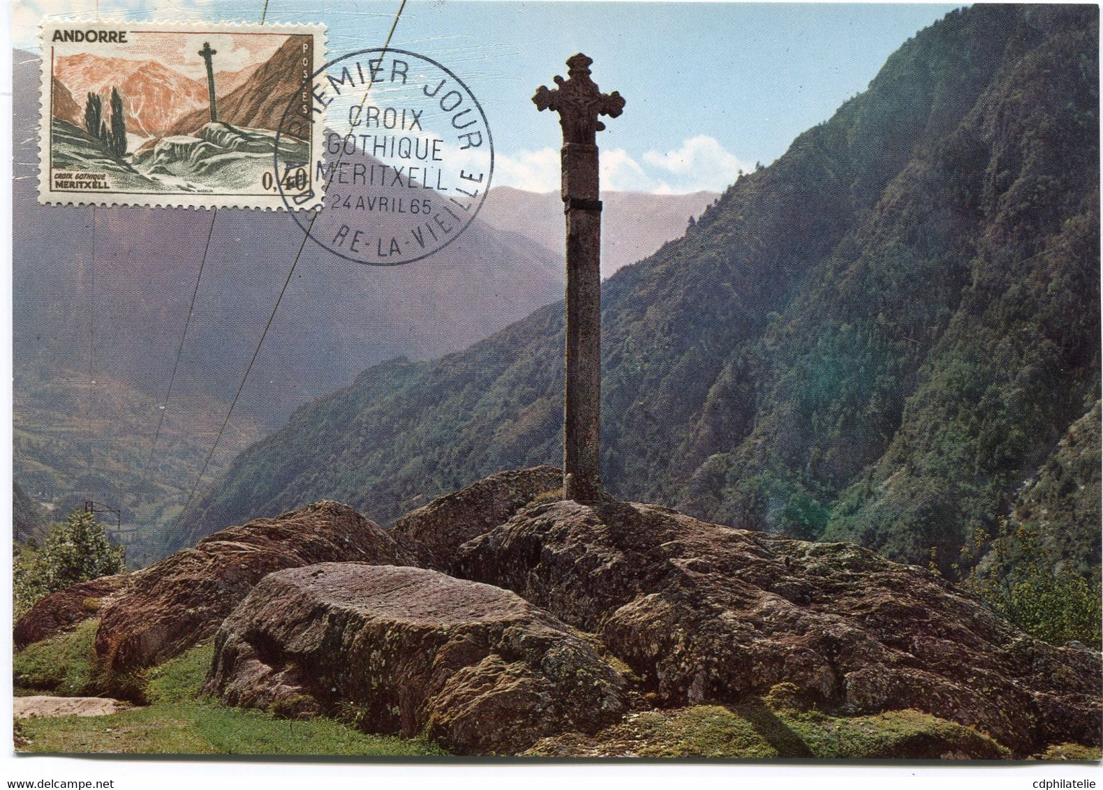 ANDORRE FRANCAIS CARTE MAXIMUM DU N°159A CROIX GOTHIQUE DE........AVEC OBLITERATION 1er JOUR ANDORRE-LA-VIEILLE 24-4-65 - Cartes-Maximum (CM)