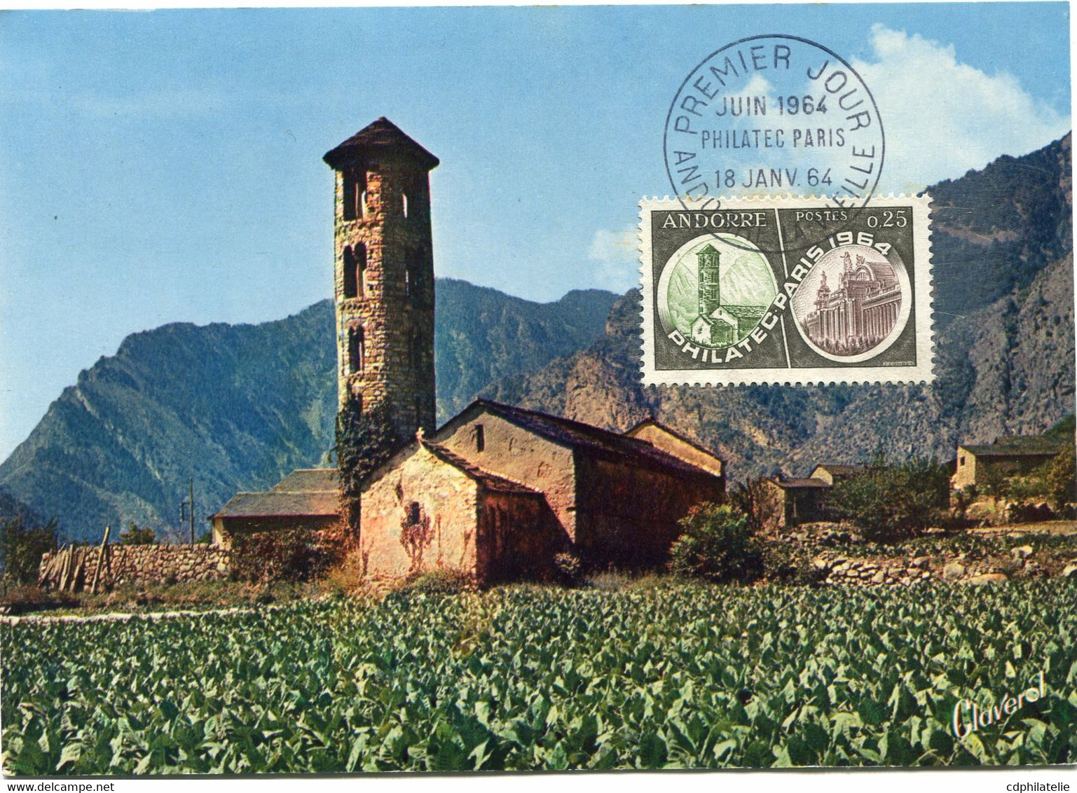 ANDORRE FRANCAIS CARTE MAXIMUM DU N°171 " PHILATEC 1964 " AVEC OBLITERATION 1er JOUR ANDORRE-LA-VIEILLE 18 JANV 64 - Maximumkarten (MC)