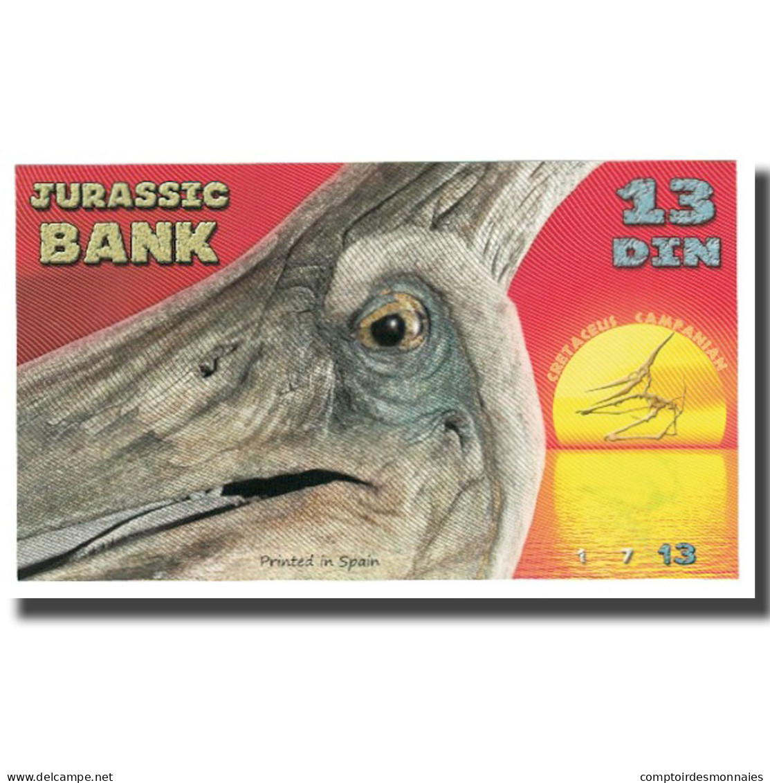 Billet, Espagne, Billet Touristique, 2015, JURASSIC BANK 13 DIN, NEUF - [ 7] Fehldrucke