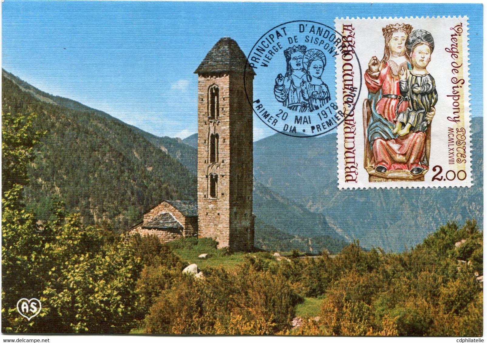 ANDORRE FRANCAIS CARTE MAXIMUM DU N°271 VIERGE DE SISPONY AVEC OBLITERATION 1er JOUR PRINCIPAT D'ANDORRA 20 MAI 1978 - Cartes-Maximum (CM)