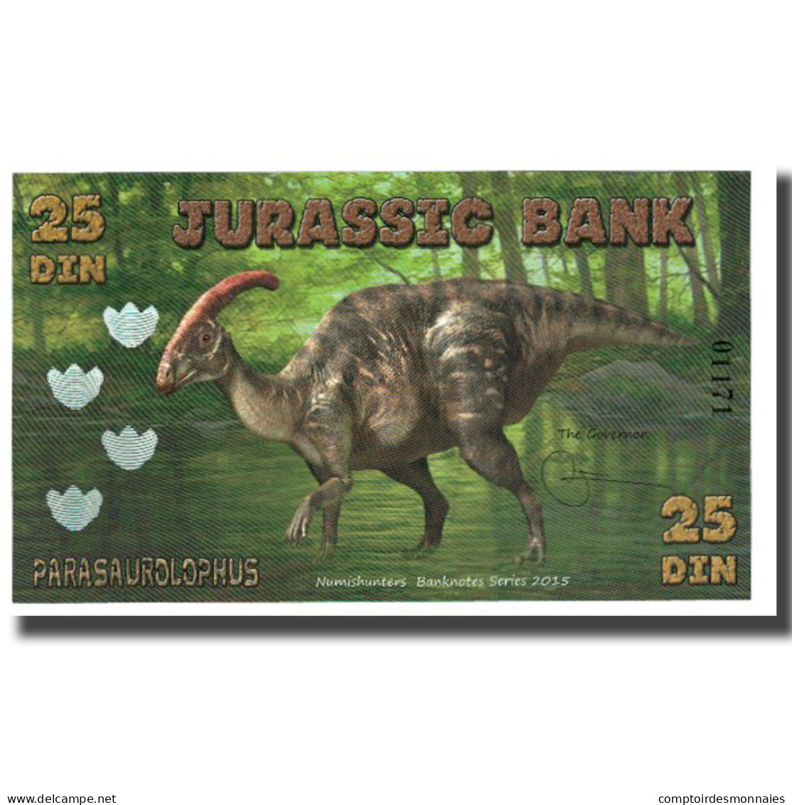 Billet, Espagne, Billet Touristique, 2015, JURASSIC BANK 25 DIN, NEUF - [ 7] Fautés & Variétés