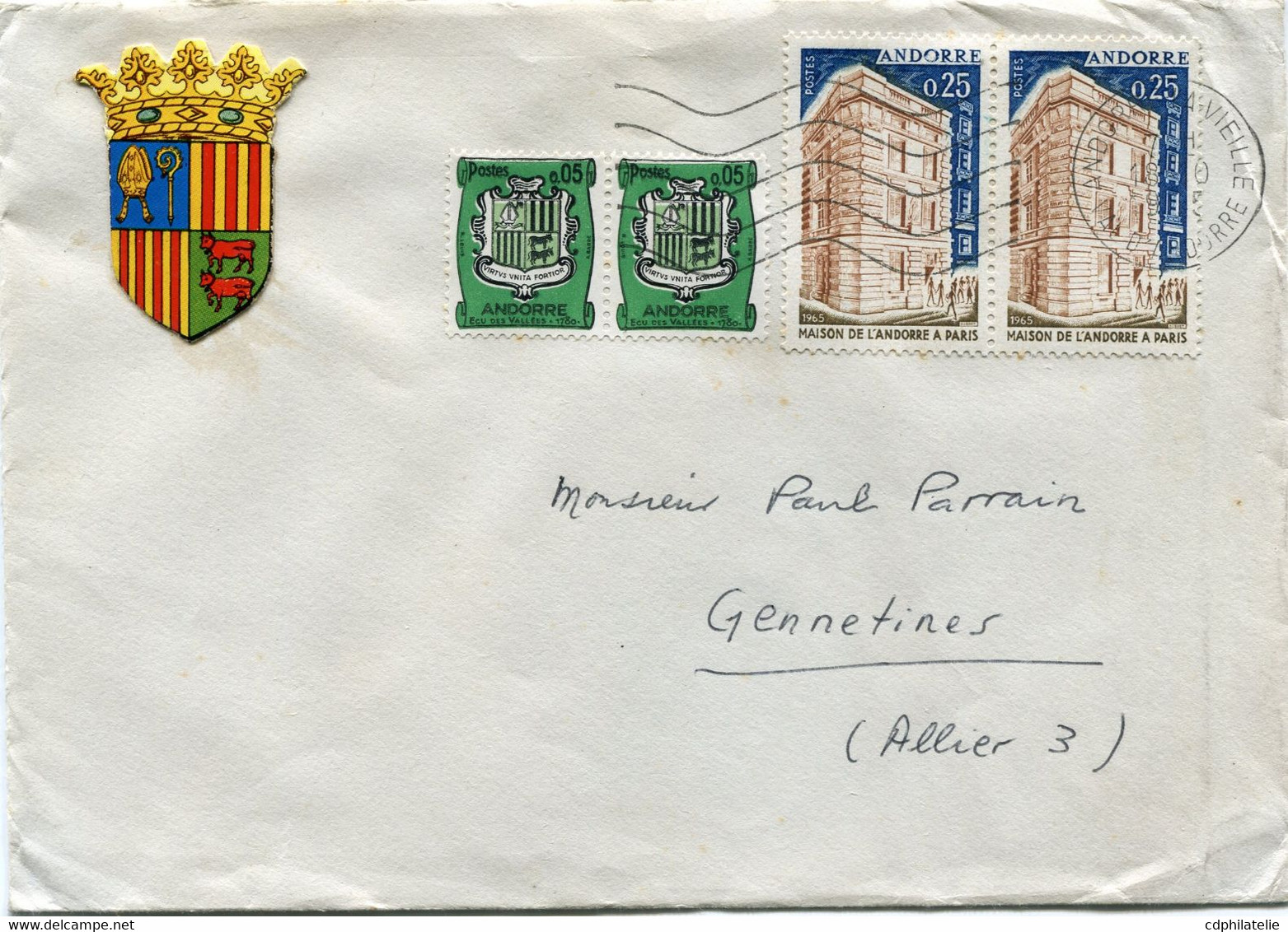 ANDORRE FRANCAIS LETTRE DEPART ANDORRA-LA-VIEILLE 18-6-1965 POUR LA FRANCE - Storia Postale