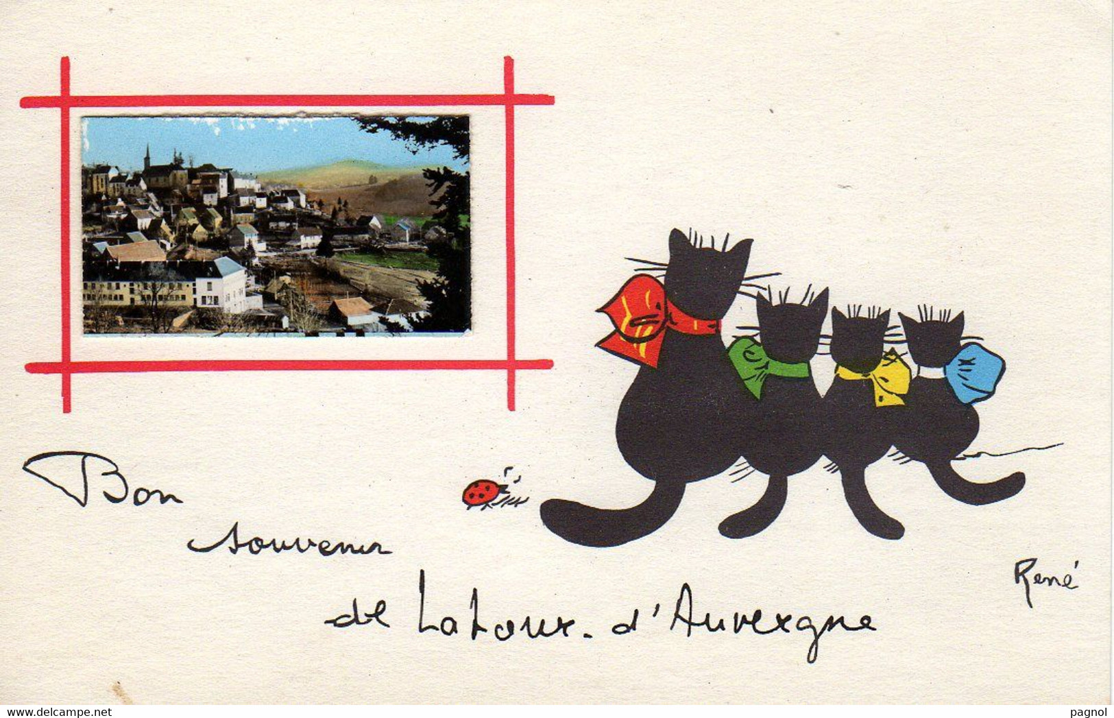 Animaux : Chats   : Illustrateurs René : Bon Souvenir De La Tour D'Auvergne - Chats