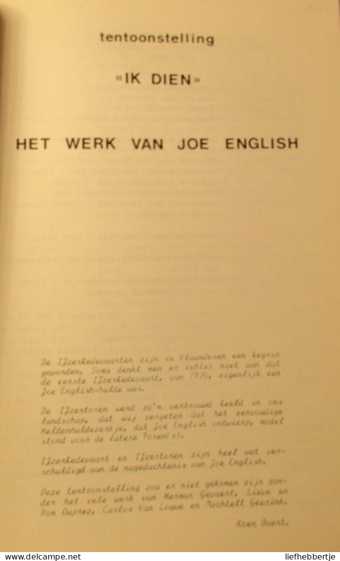 Ik Dien - Tentoonstelling Over Joe English - Vlaamse Beweging - Frontsoldaten - Eerste Wereldoorlog - IJzerbedevaart - Guerre 1914-18