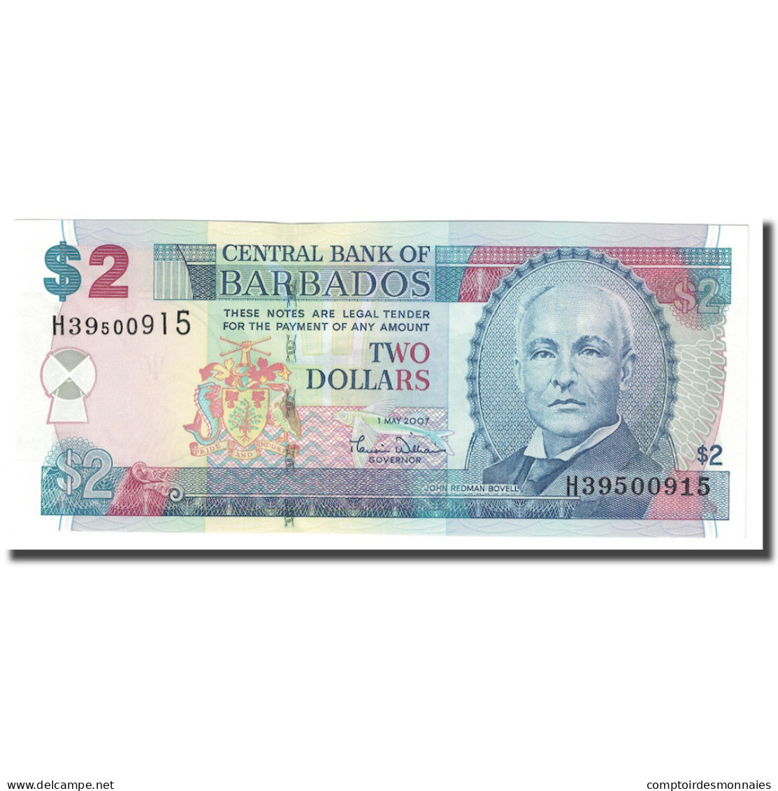 Billet, Barbados, 2 Dollars, 2007, 2007-05-01, KM:66a, NEUF - Barbados (Barbuda)