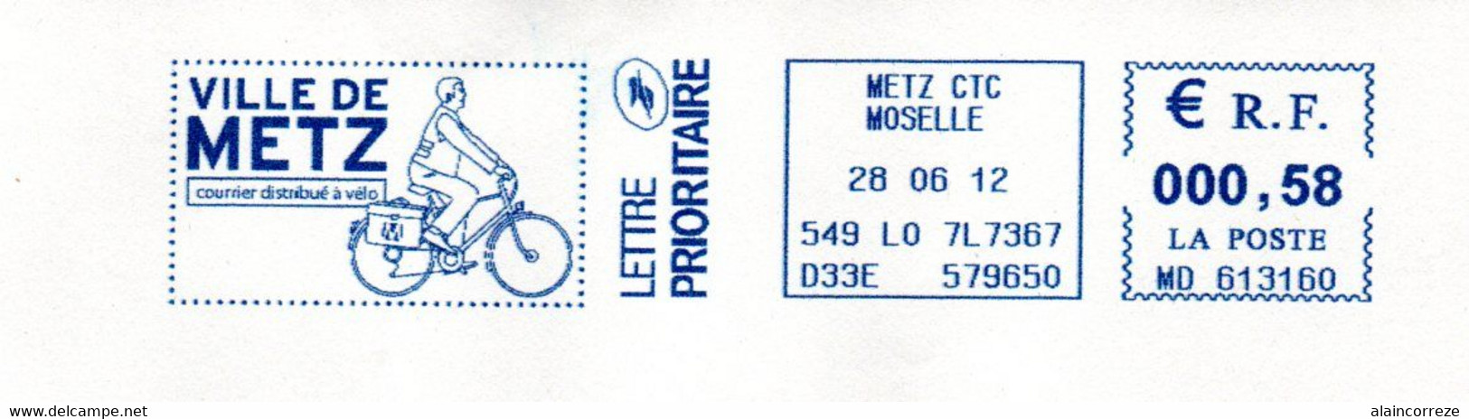 EMA Mairie Moselle Metz Courrier Distribué à Vélo Thème Facteur Cyclisme - EMA (Printer Machine)