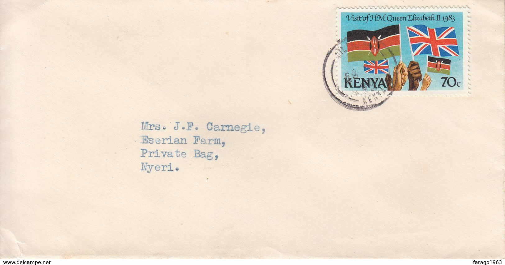 1983 Kenya 70c Flags QEII Visit  On  Local Commercial Cover GILGIL To Nyeri - Sobres