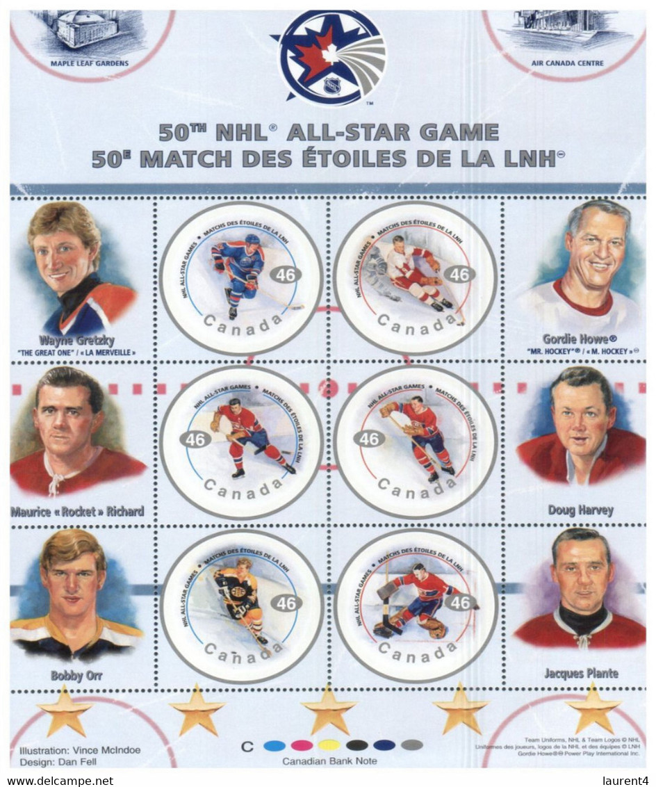 (V 17) Canada - 50 NHL All-Star Game - Presentation Booklet Mint Mini-sheet - Ice Hockey - Hockey Sur Glace (6 Stamps) - Ganze Bögen