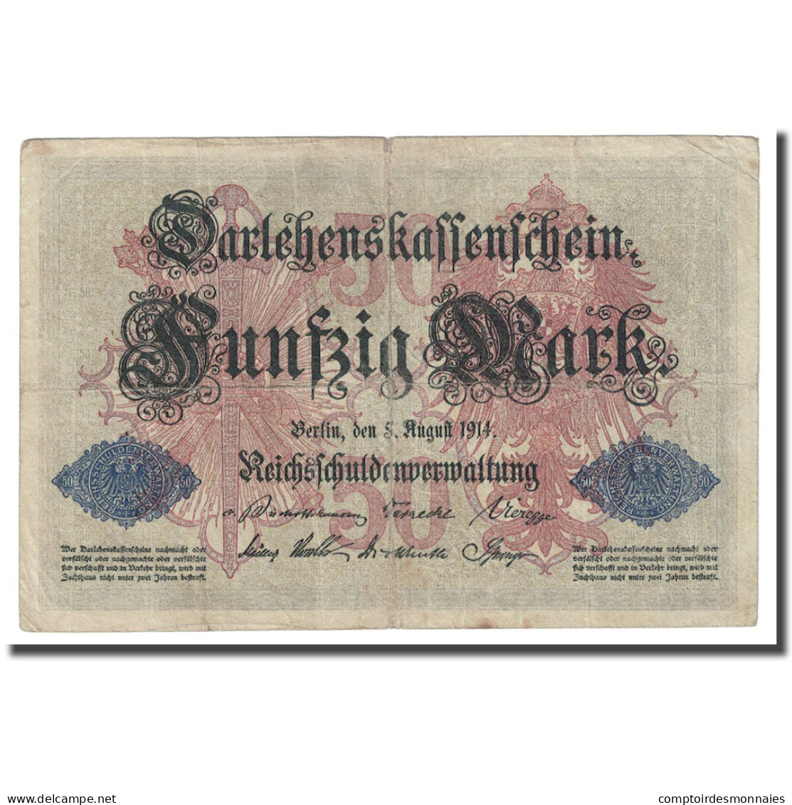 Billet, Allemagne, 50 Mark, 1914, 1914-08-05, KM:49b, TTB - 50 Mark