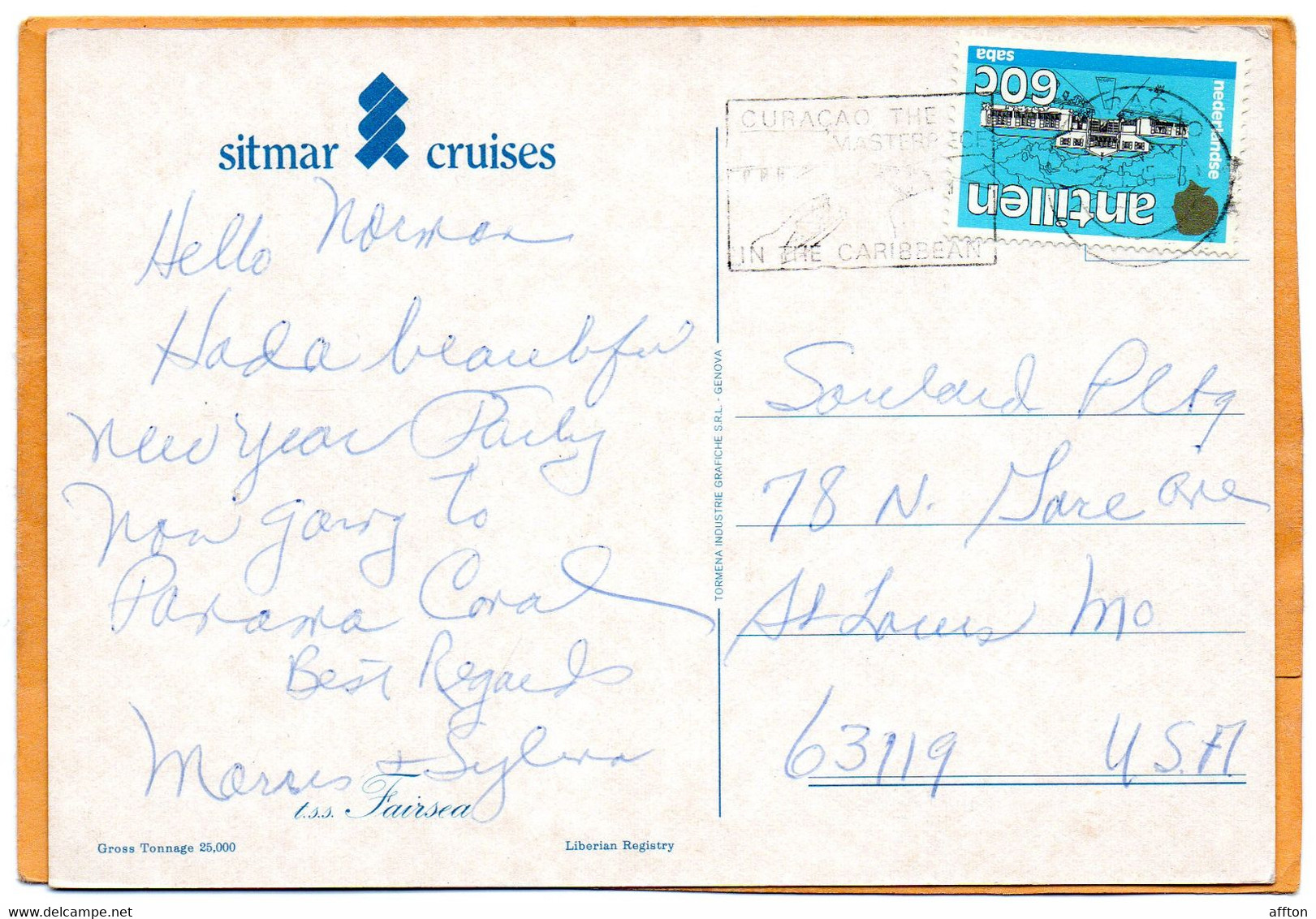 Aruba DWI Old Postcard Mailed - Aruba