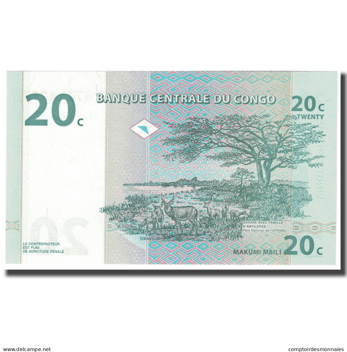 Billet, Congo Democratic Republic, 20 Centimes, 1997, 1997-11-01, KM:83a, NEUF - Democratic Republic Of The Congo & Zaire