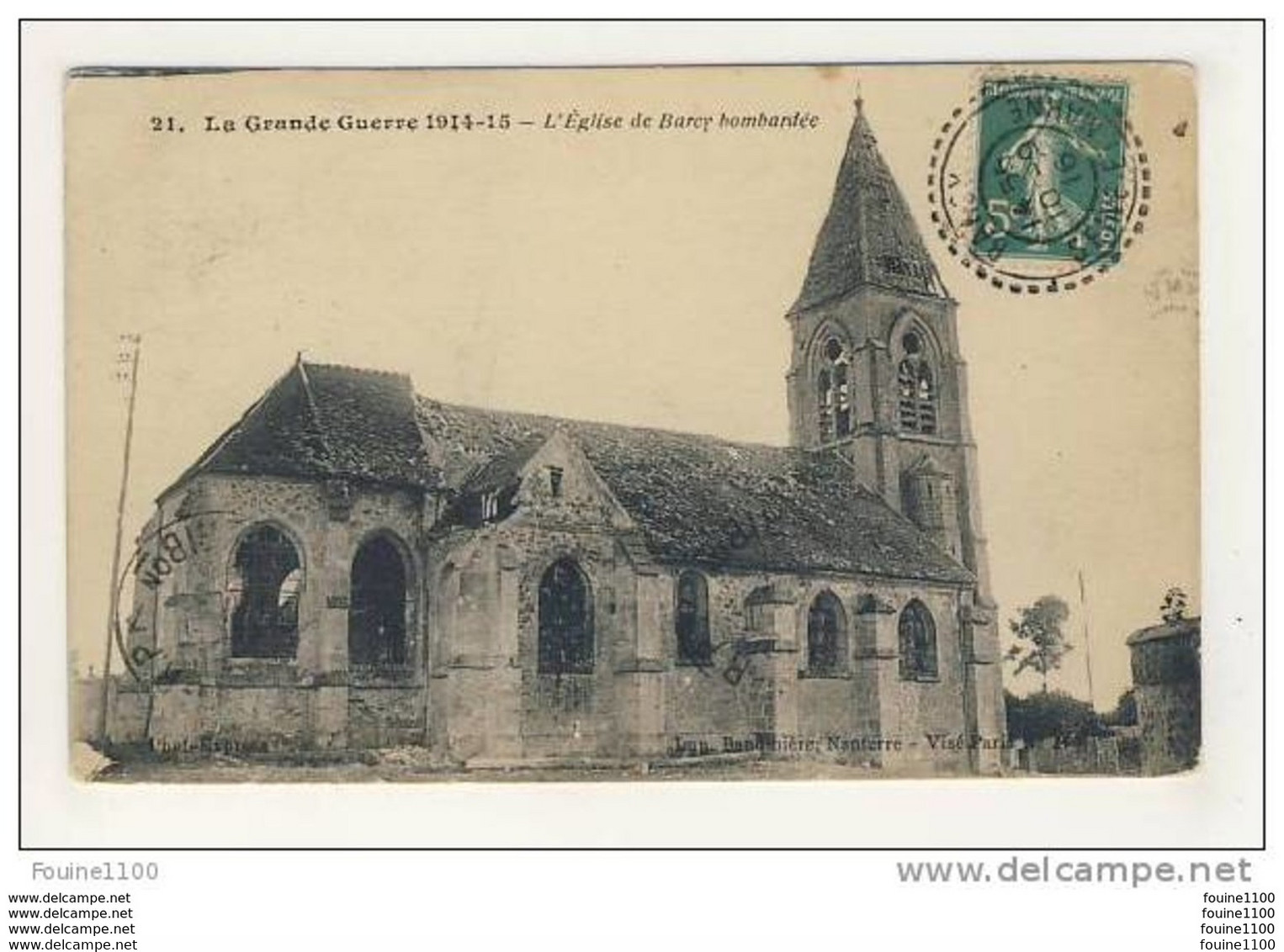 Carte De Barcy L' église Bombardée - Other & Unclassified