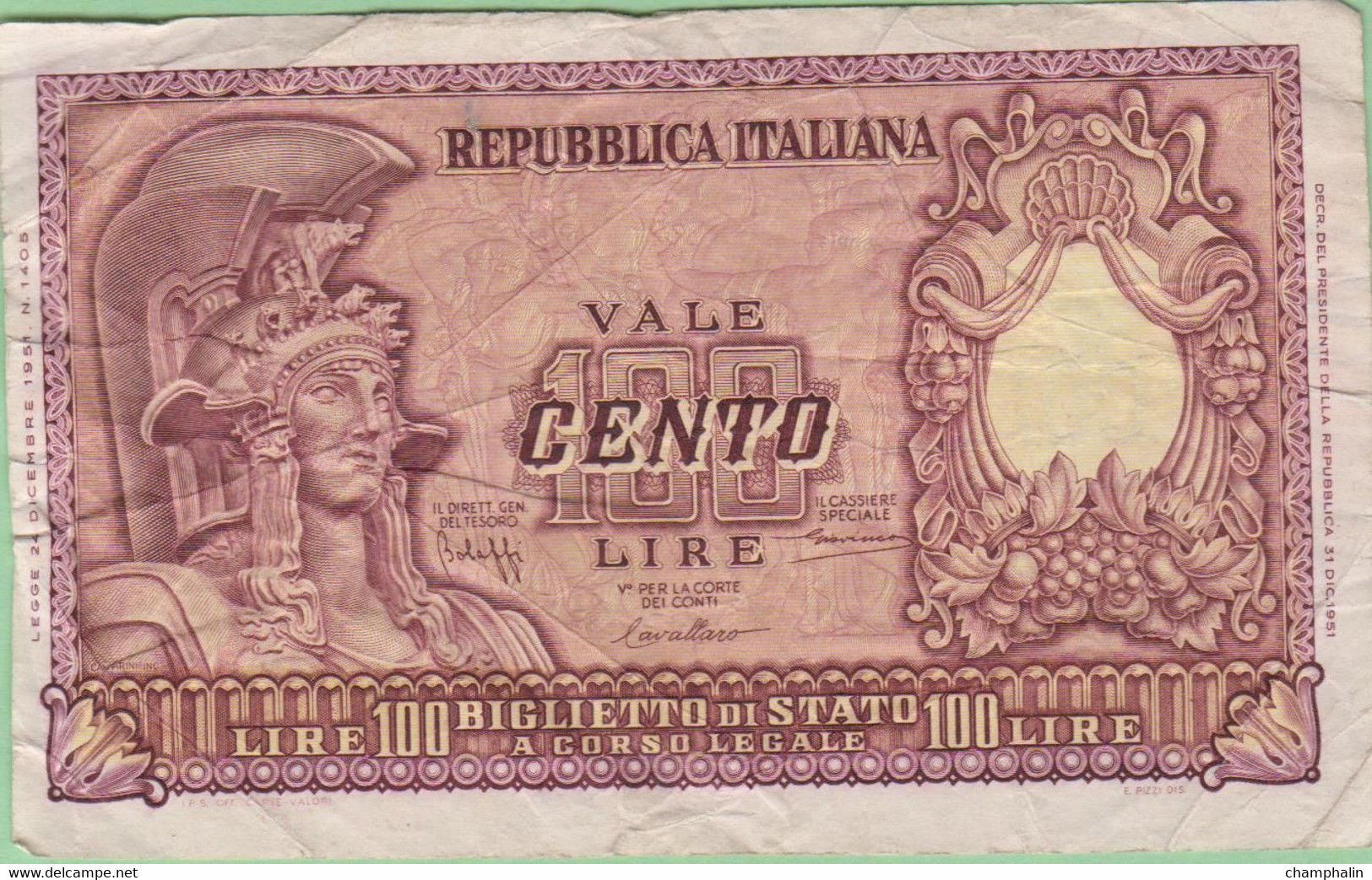 Italie - Billet De 100 Lire - 31 Décembre 1951 - P92a - 100 Lire