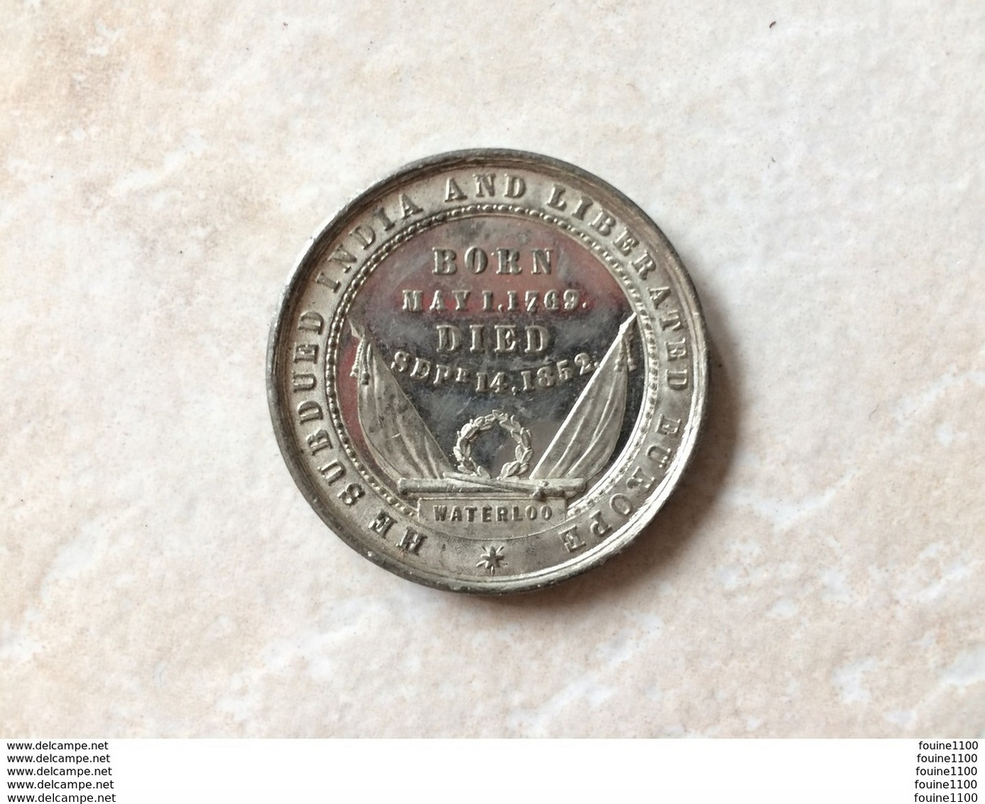 Médaille ARTHUR DUKE OF WELLINGTON ALLEN MOORE BIRM  WATERLOO 1815 - - Monarquía/ Nobleza