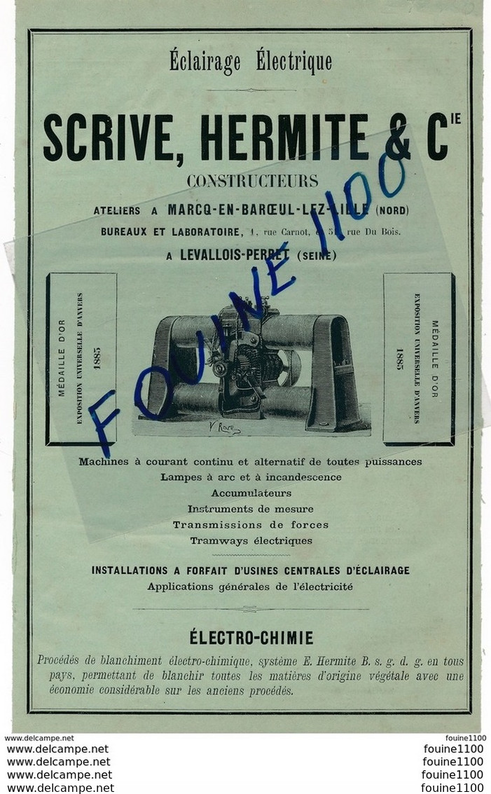 PUB 1886 éclairage électrique Scrive Hermite & Cie Marcq En Baroeul Lez Lille Levallois Perret / Journal Le Figaro - Advertising