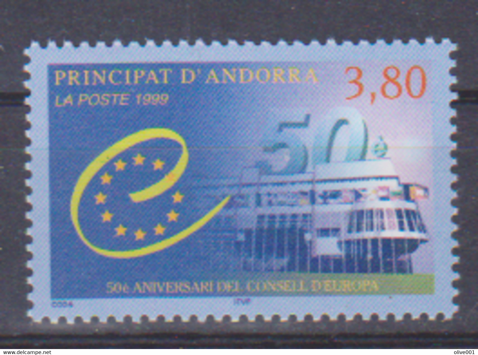 Timbre D'Andorre Fran4aise De 1999 Cinquantenaire Du Conseil De L' Europe 1 TP  MNH ** - Autres & Non Classés