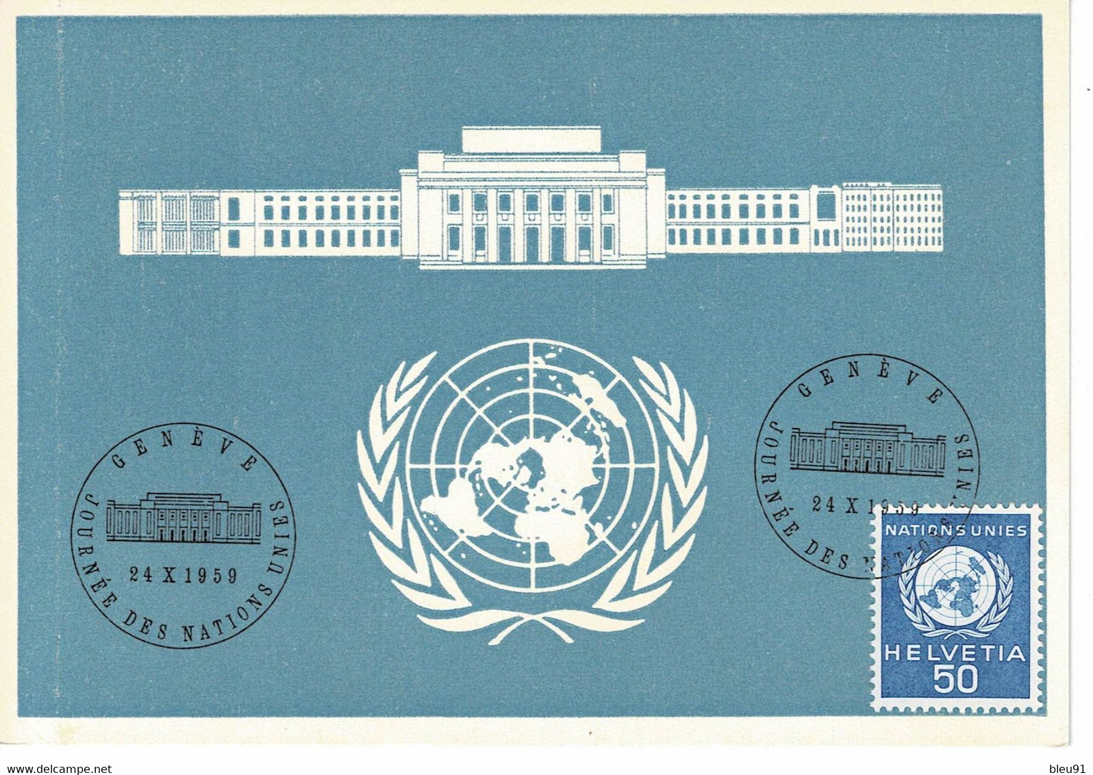 CARTE MAXIMUM SUISSE  GENEVE JOURNEE DES NATIONS UNIES 1959 - Maximumkarten (MC)