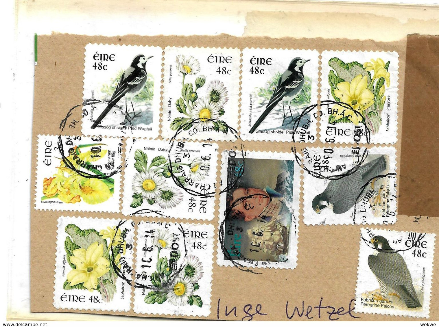 IRLAND001 / Fragment Mit 11 Marken (Vögel, Blumen) 2014 - Used Stamps