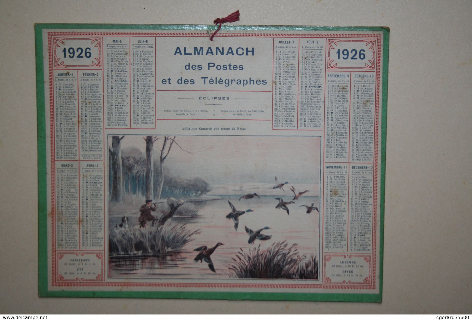 Almanach   Des Postes Et Télégraphes - 1926 - Affût Aux Canards Par Temps De Neige - Grossformat : 1901-20