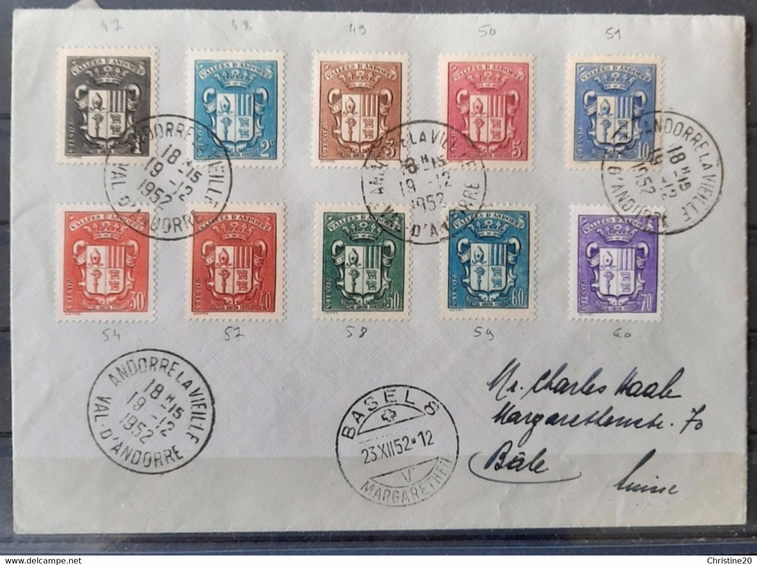 Andorre/Andorra N°47/51, 54, 57/60 Oblitérés Sur Lettre Caché à Date Tardif TB - Usados