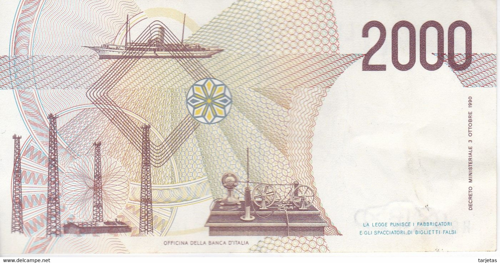 BILLETE DE ITALIA DE 2000 LIRAS DEL AÑO 1990  MARCONI  (BANKNOTE) - 2.000 Lire