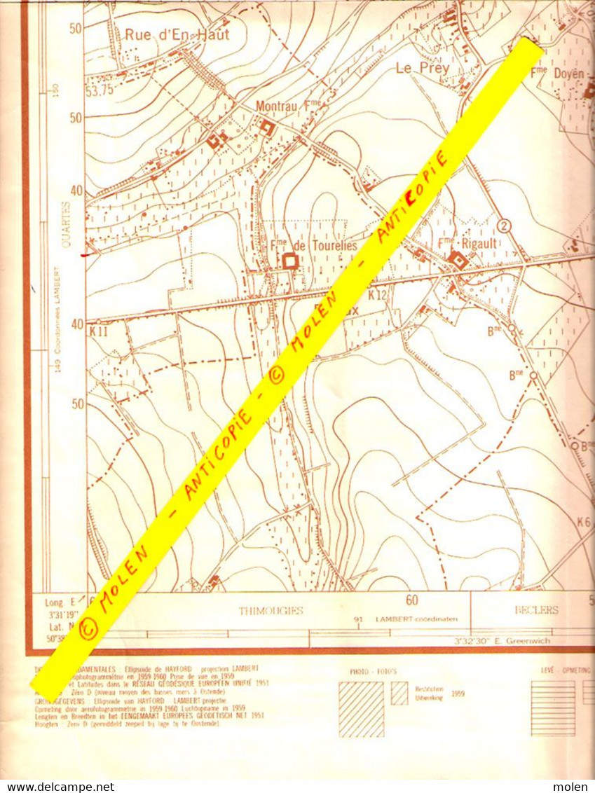 Situation 1960 CARTE ETAT MAJOR FRASNES-LEZ-BUISSENAL ANVAING WATTRIPONT ARC-AINIERES DERGNEAU MOUSTIER HACQUEGNIES S349