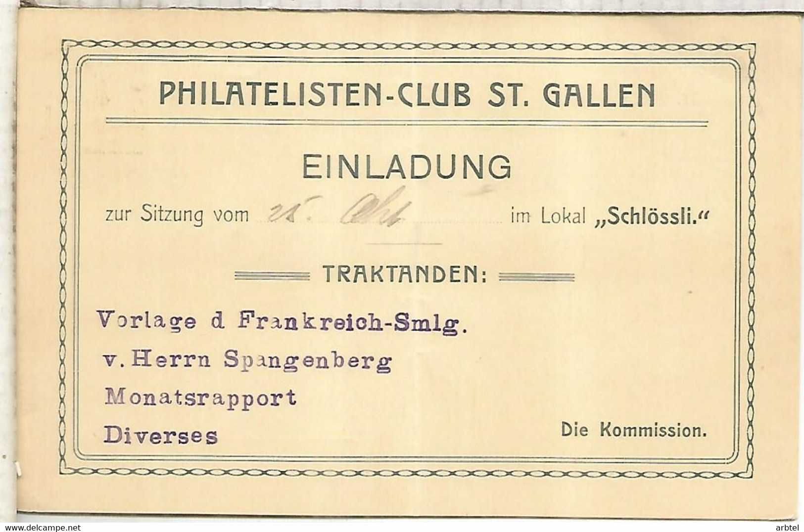 SUIZA ENTERO POSTAL PHILATELISTEN CLUB ST GALLEN 1910 - Briefe U. Dokumente