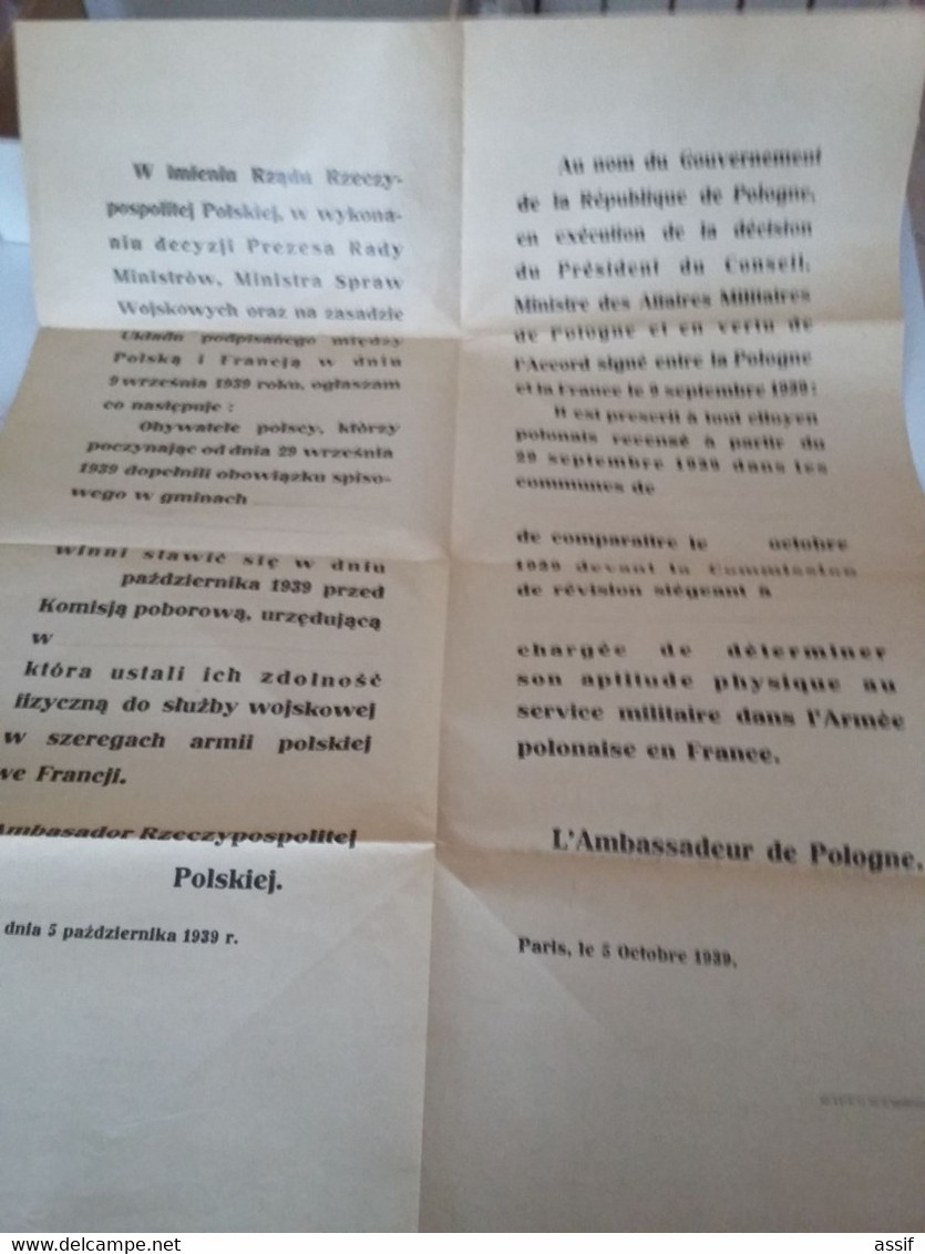 WW2  Deux  Affiches  Octobre 1939 Ambassade Pologne France Paris Recensement Polonais Armée - Documents Historiques