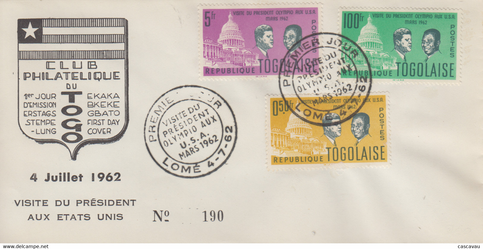 Enveloppe  FDC  1er  Jour    TOGO    Visite  Du   Président   Aux  U.S.A   1962 - Kennedy (John F.)