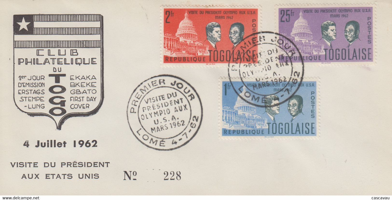 Enveloppe  FDC  1er  Jour    TOGO    Visite  Du   Président   Aux  U.S.A   1962 - Kennedy (John F.)