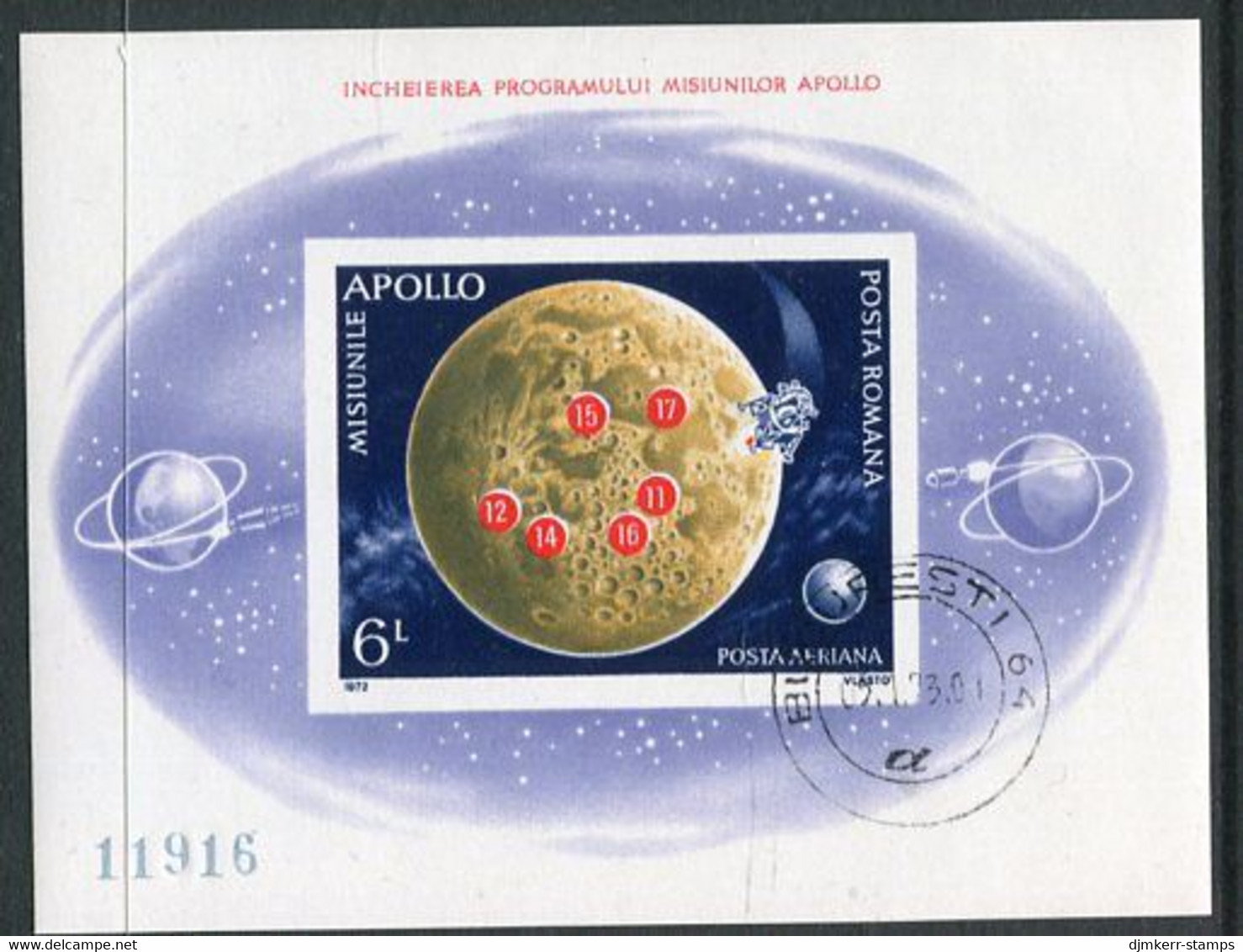 ROMANIA 1972 Apollo Programme Imperforate Block Used.  Michel Block 103 - Blocs-feuillets