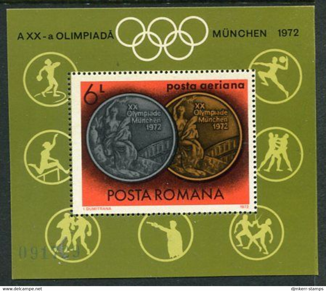 ROMANIA 1972 Olympic Medals  Block MNH / **.  Michel Block 100 - Blocs-feuillets
