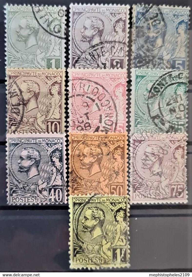 MONACO 1891/92 - Canceled - Sc# 11, 12, 13, 15, 17, 20, 22, 23, 24, 26 - Used Stamps