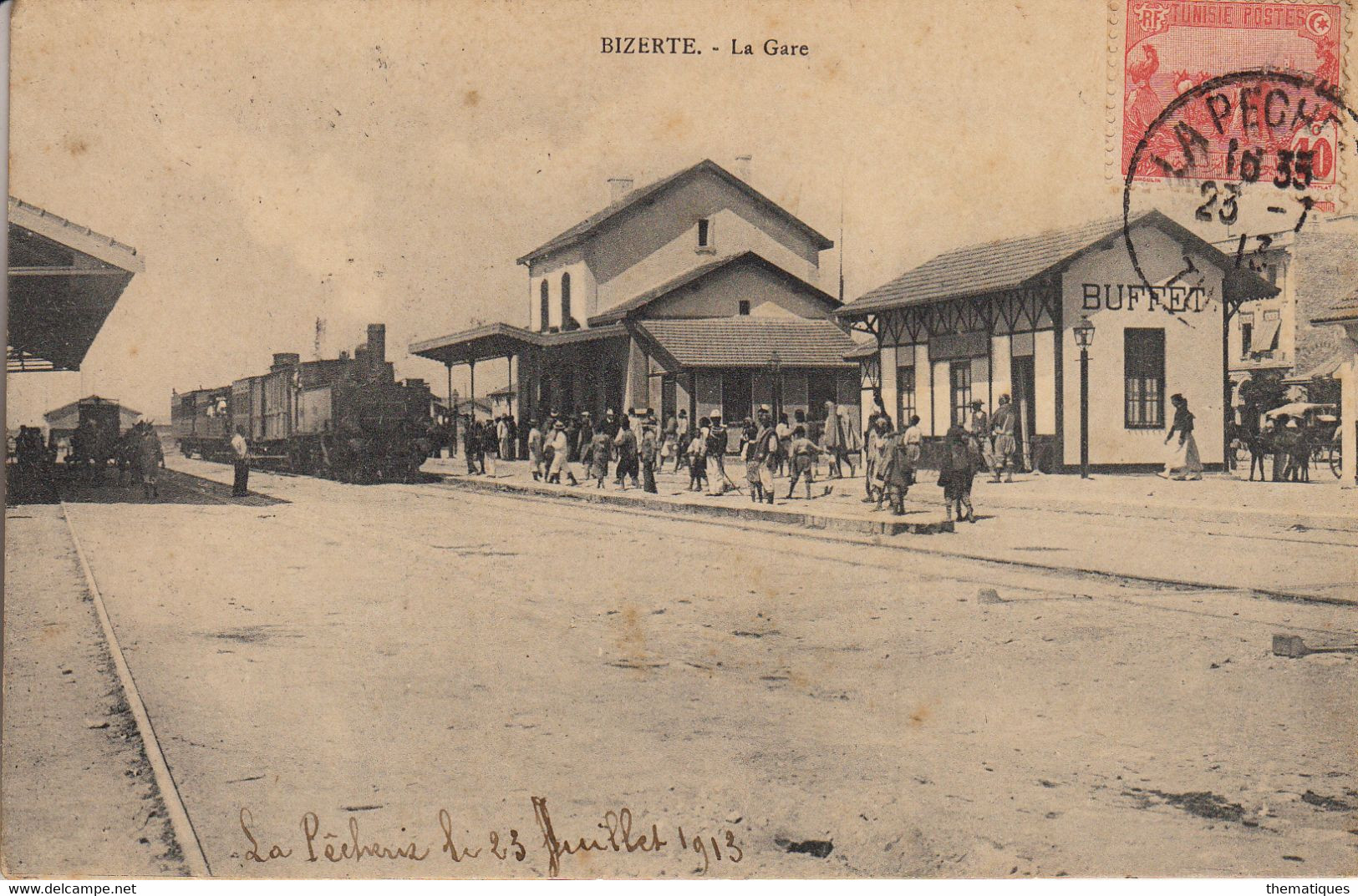 Thematiques Tunisie Bizerte La Gare Train Ecrite Timbre Cachet 23 07 1911 - Tunisia