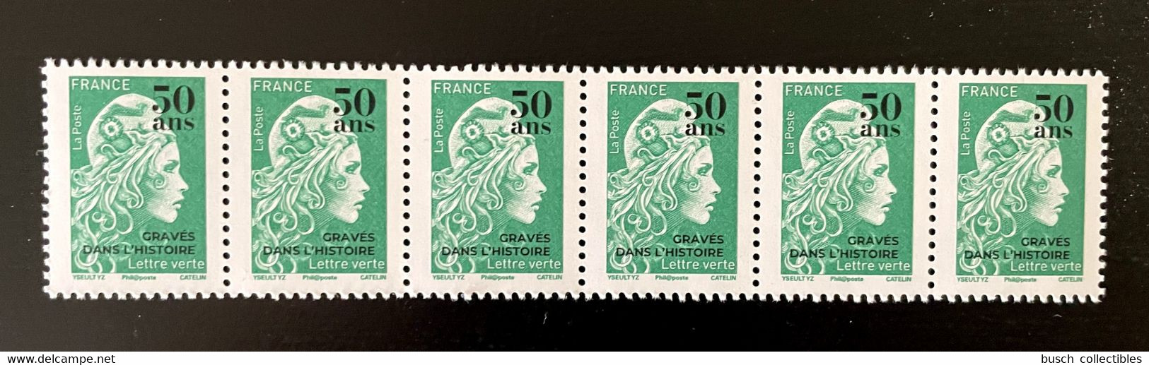 France 2020 Marianne L'Engagée Bande De 6 Lettre Verte 20g Surchargée 50 Ans Gravés Dans L'Histoire Imprimerie - Unused Stamps