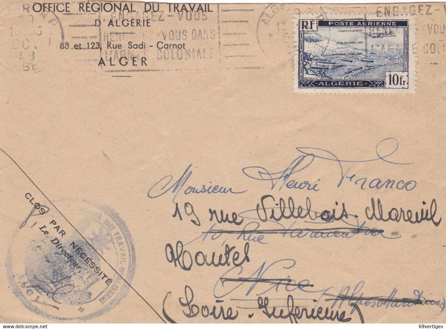 ALGER, Par Avion, 1943, Sur Enveloppe - Other & Unclassified