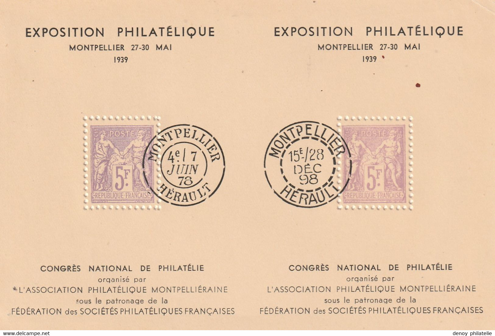 Bloc Feuillet Au Type Sage De L'exposition Philatelique Du 27 Au 30 Mai 1939 - Philatelic Fairs