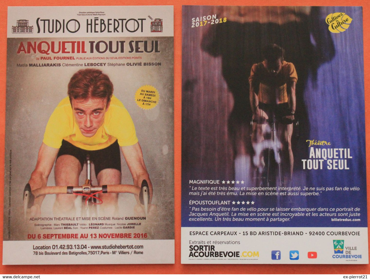 Cyclisme :  2 Cartes Différentes Du Spectacle " Anquetil Tout Seul" - Radsport