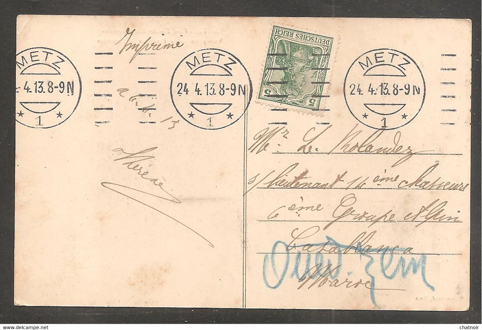 CP  METZ   Oblit  Sur Timbre Allemand    1913 - Cartas & Documentos