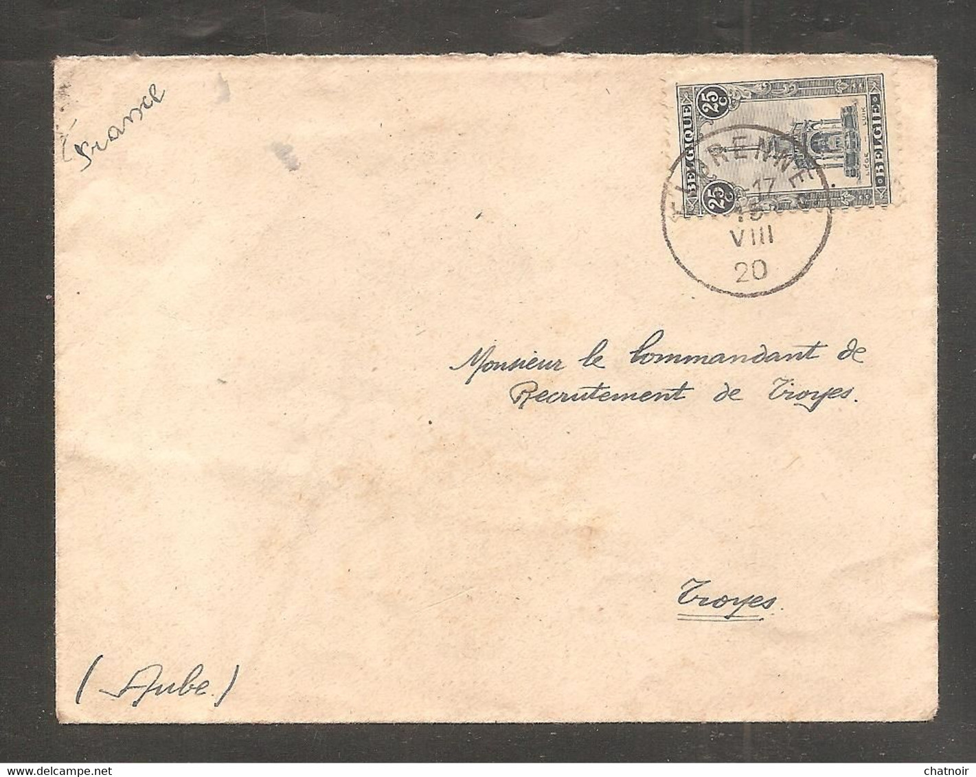 Enveloppe   25c   BELGE     1920 - Storia Postale