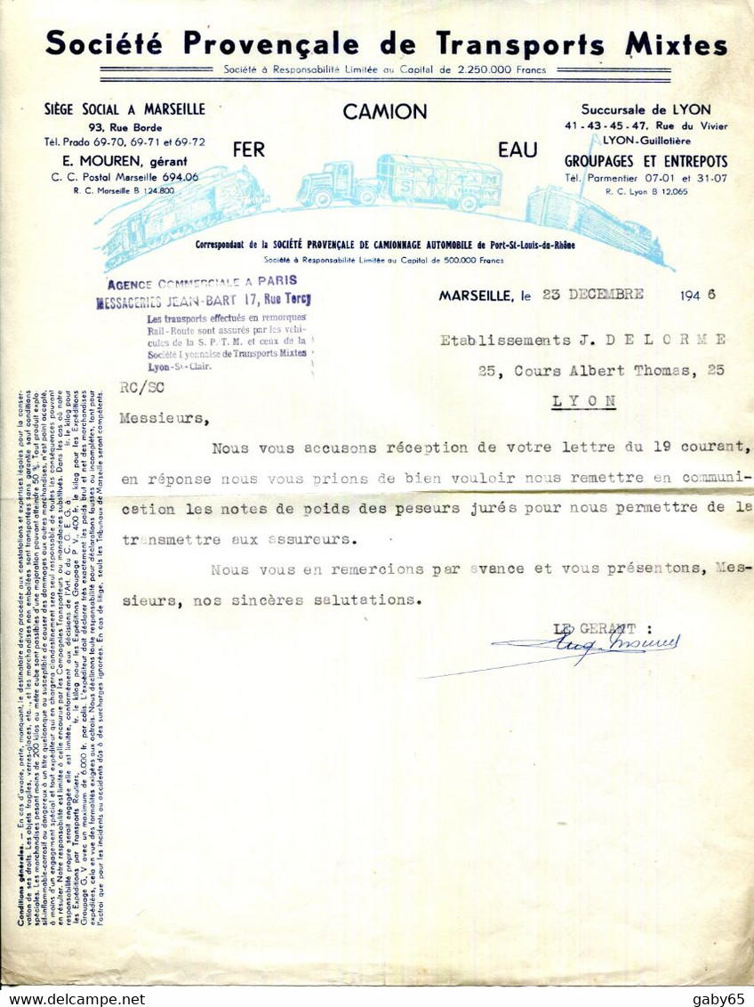 13.MARSEILLE.TRANSPORTS PAR FER,CAMION,EAU.SOCIETE PROVENÇALE DE TRANSPORTS MIXTES. - Transportmiddelen