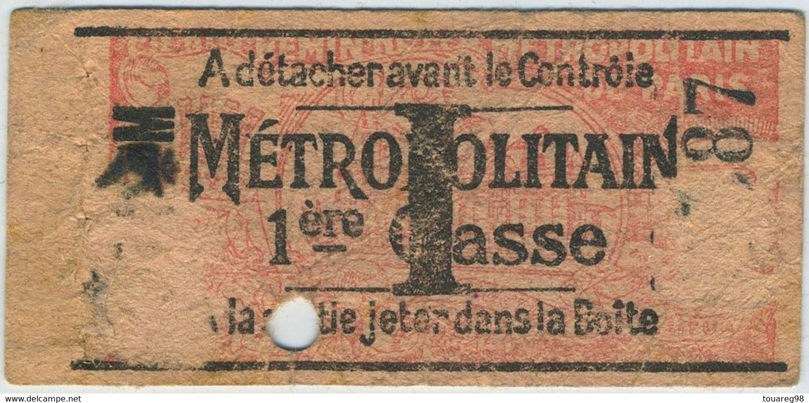 Paris. Métropolitain. Ticket De Métro I 1re Classe. - Europe