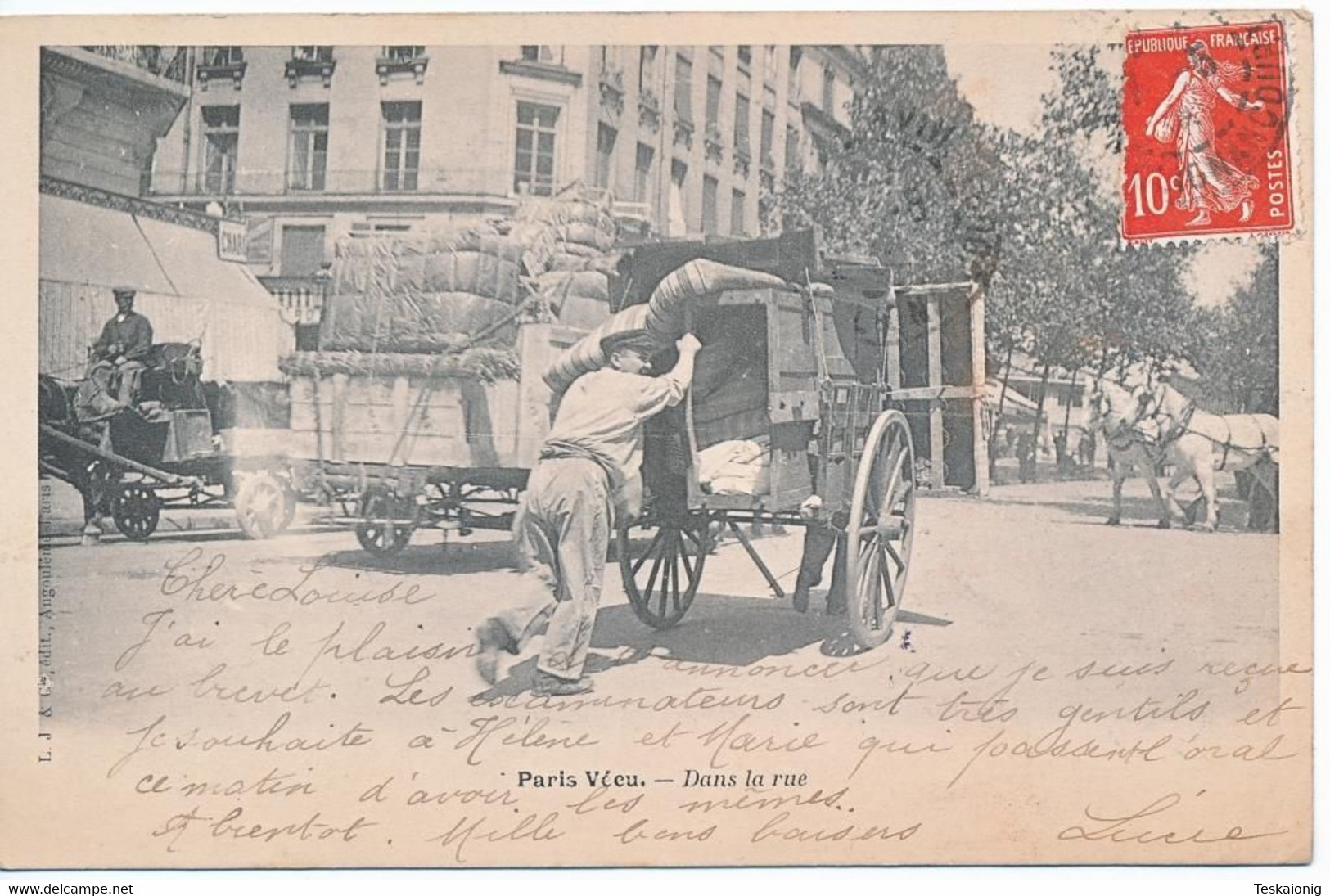 PARIS (75) Paris Vécu. Dans La Rue. Transport En Cariole - CPA Ayant Circulé. Dos Simple - - Artigianato Di Parigi