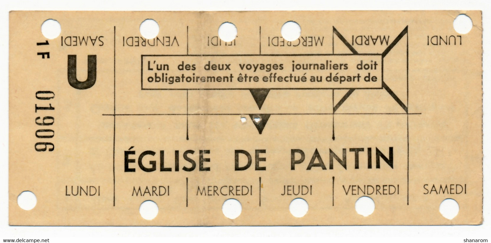 METRO PARISIEN // CARTE HEBDOMADAIRE // EGLISE DE PANTIN - Europa