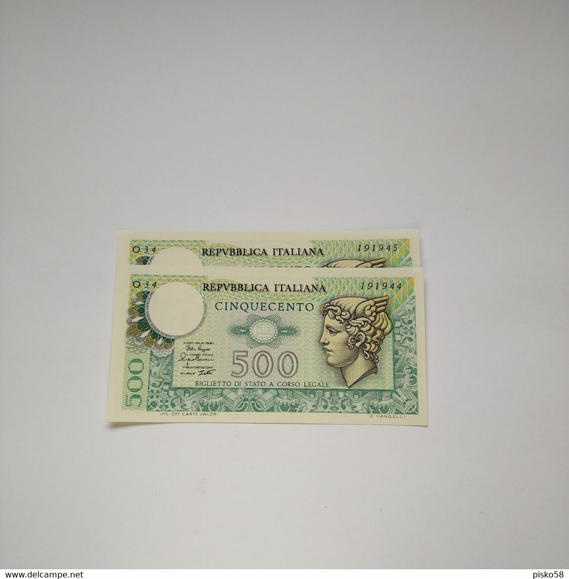 ITALIA - P94 500L 14/2/1974 UNC  (2 Consecutivi) - 500 Liras