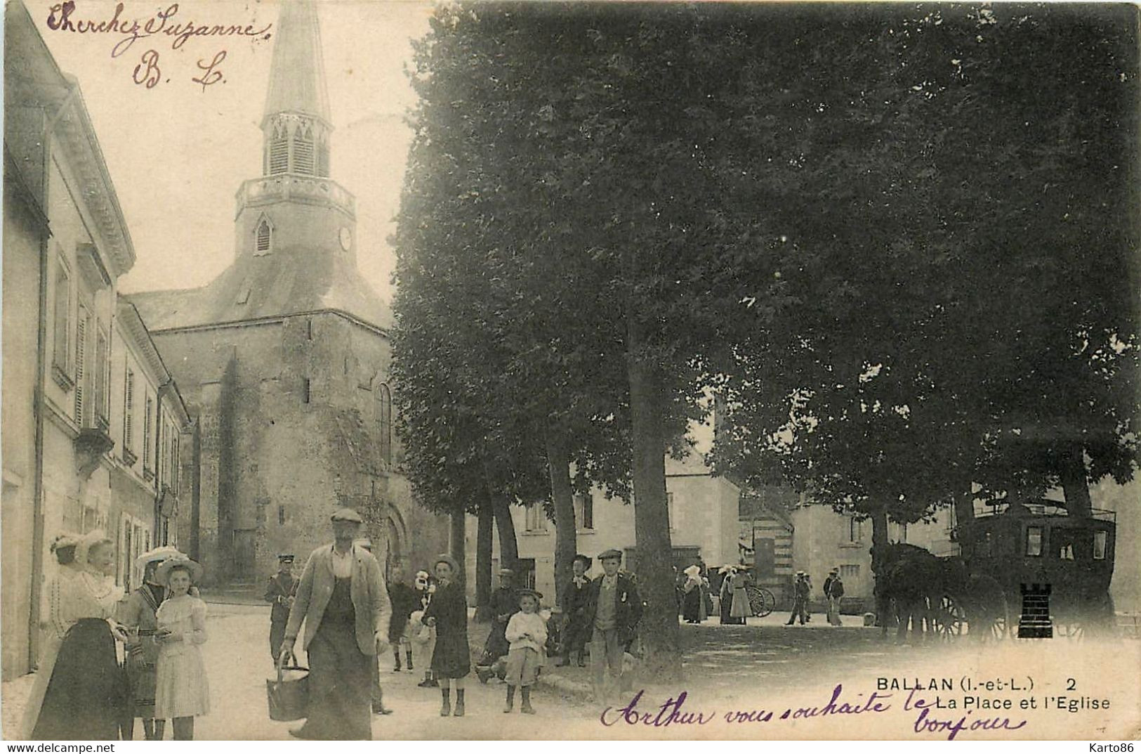 Ballan * La Place Et L'église Du Village * Diligence - Ballan-Miré